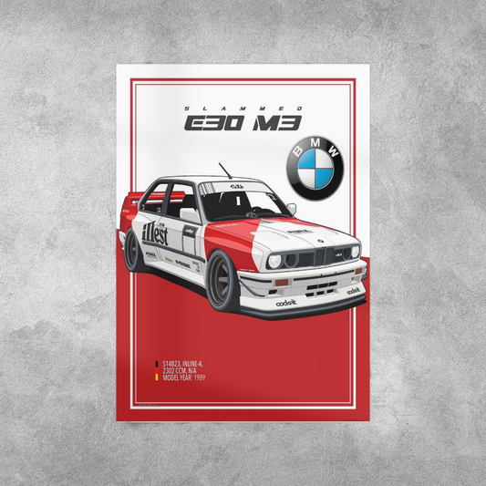 BMW E30 M3 Slamed Wall Postor Posters Postor Shop bmw-e30-m3-slamed-wall-poster Postor Shop