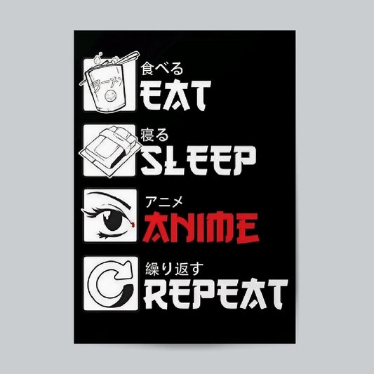 Eat Sleep Anime Repeat #Anime Universe Wall Poster Posters Postor Shop eat-sleep-anime-repeat-anime-universe-wall-poster Postor Shop 