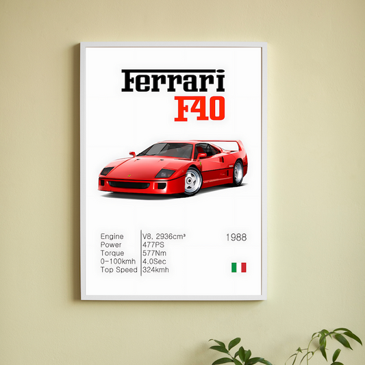 Ferrari F40 Wall Poster Posters Postor Shop ferrari-f40-wall-art Postor Shop