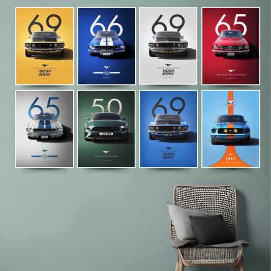 SET OF 8 - Muscle Car Wall Poster #Combo Pack